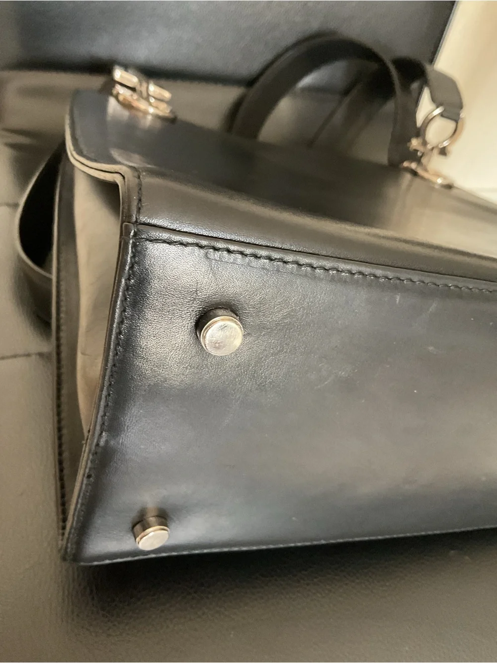 Salvatore Ferragamo Black Leather Messenger with Signature Gancini Hardware